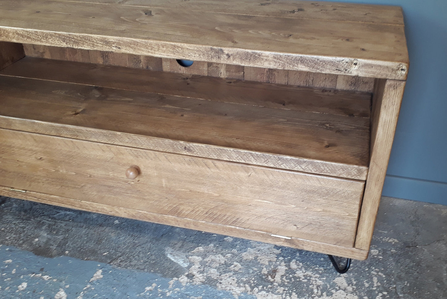 Reclaimed Retro TV Stand with shelf and bottom door - Hairpin Legs - Media Unit Bench **FREE SHIPPING**