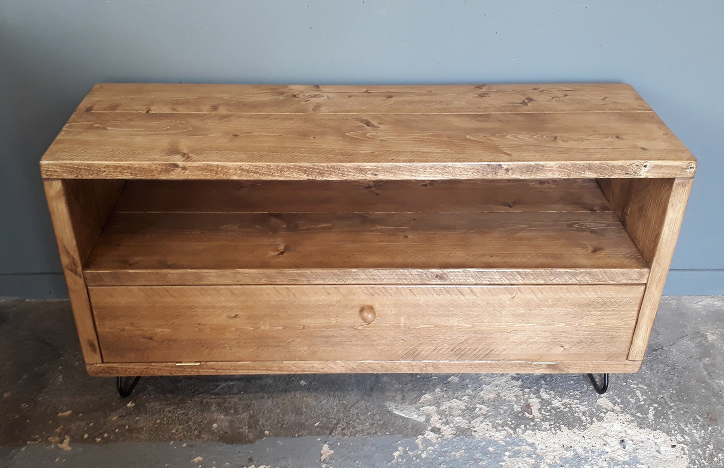 Reclaimed Retro TV Stand with shelf and bottom door - Hairpin Legs - Media Unit Bench **FREE SHIPPING**