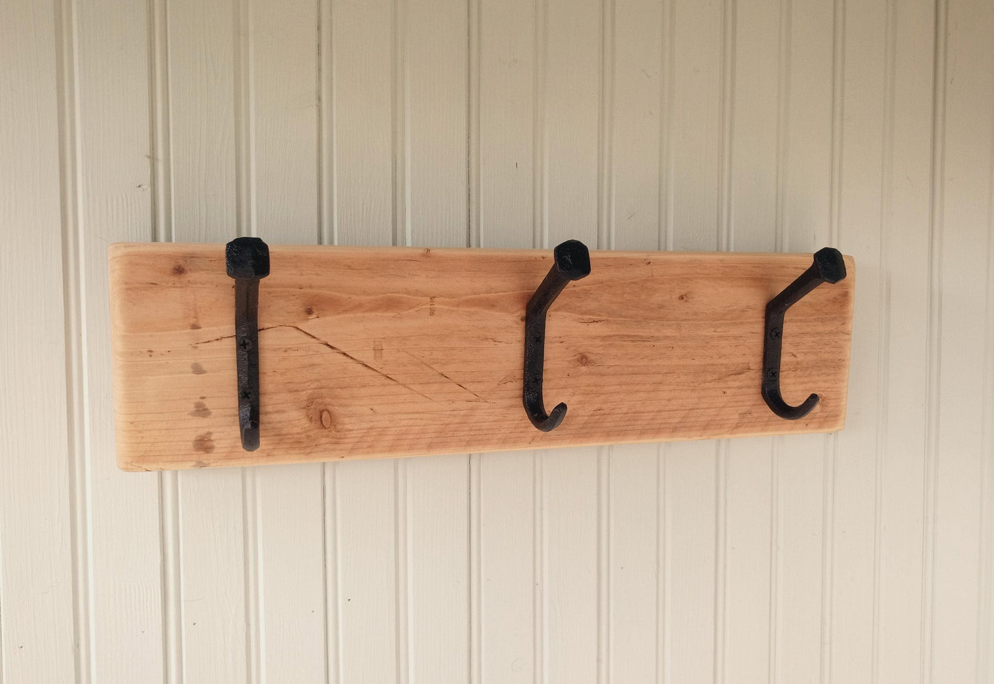 Rustic Coat Rack - Reclaimed Wood, Cast Iron Hooks - **FREE SHIPPING**