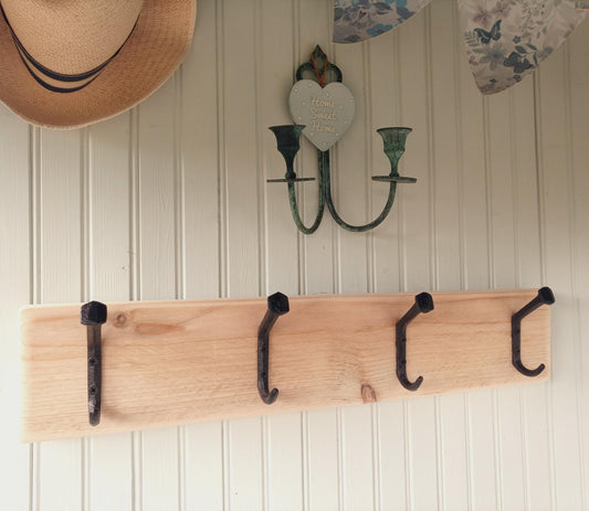 Rustic Coat Rack - Reclaimed Wood, Cast Iron Hooks - **FREE SHIPPING**