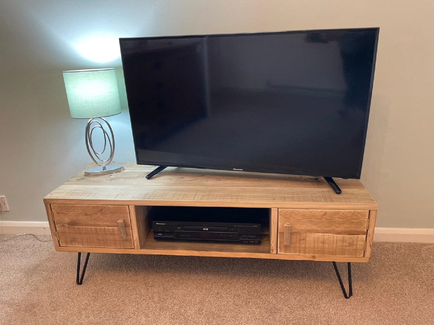 Private Listing - Reclaimed Retro Solid Wood Media Unit with Cupboards - Hairpin Legs **FREE SHIPPING**